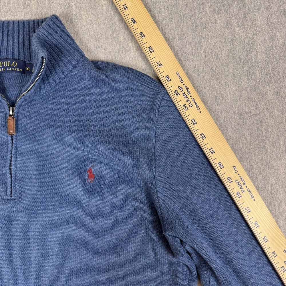 VTG POLO RALPH LAUREN Navy Rib 1/4 Zip Pullover Sweater XL - Picture 7 of 10